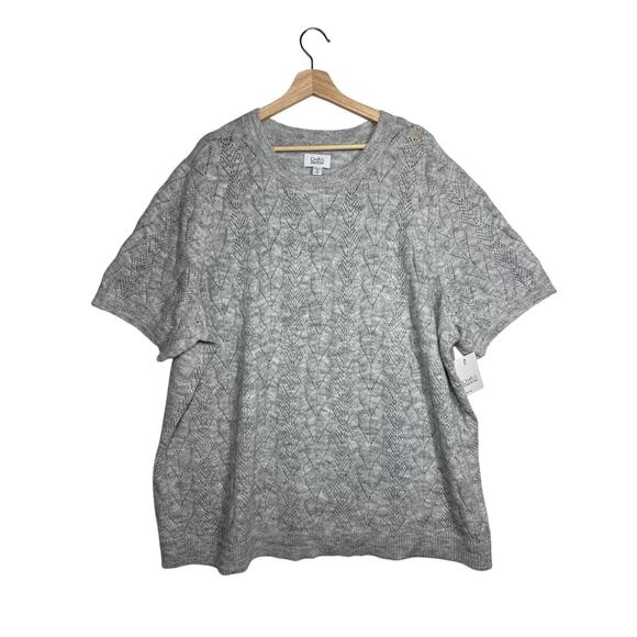 Croft & Barrow Plus Short Sleeve Pointelle Sweater Top Gray Size 4X Lightweight - Picture 3 of 16